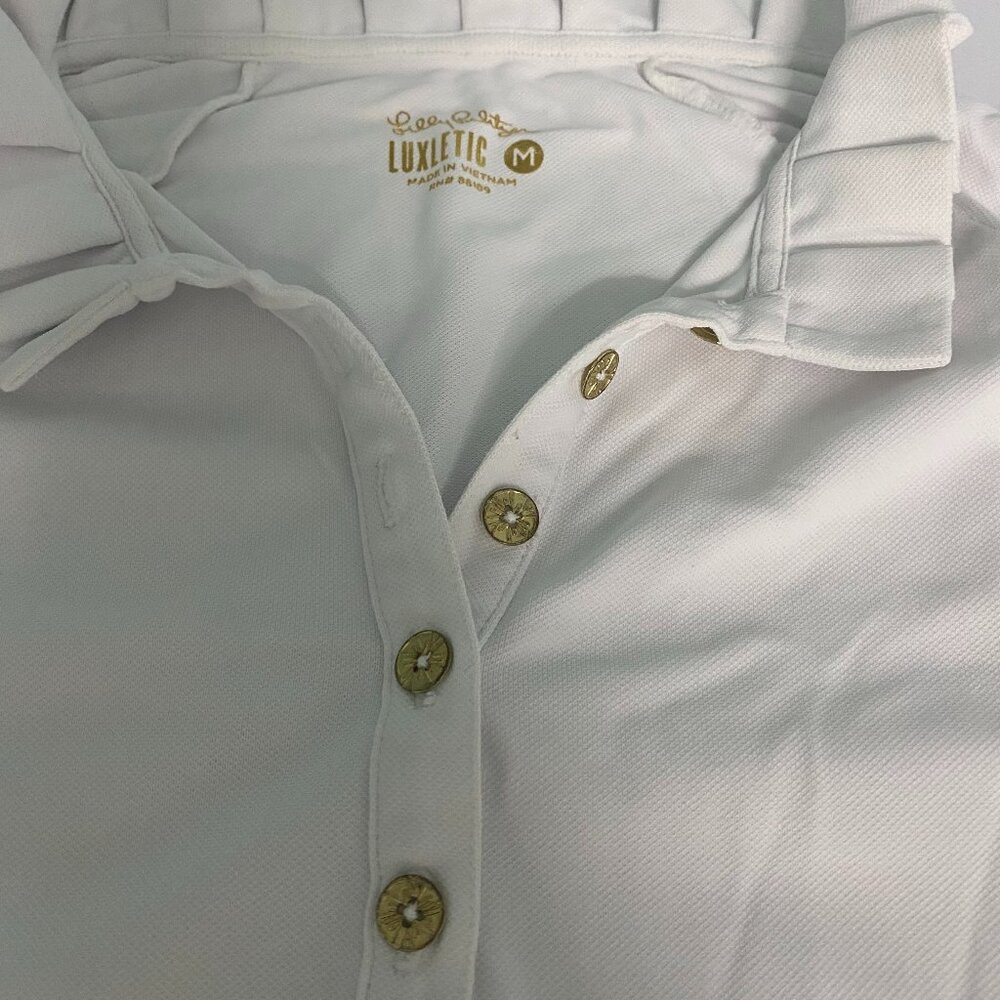 Lilly Pulitzer Luxletic Long Sleeve Button Down Size M White Gold